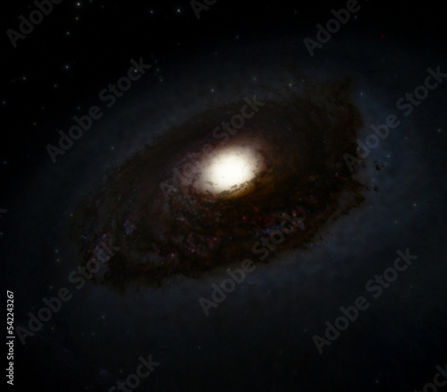 Fototapeta Naklejka Na Ścianę i Meble -  Black eye galaxy with stars 3d illustration, deep space background, stars and galaxy wallpaper