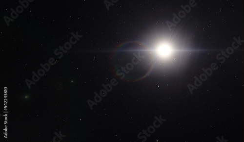 Sun and stars as they are seen from the space, 3d illustration background