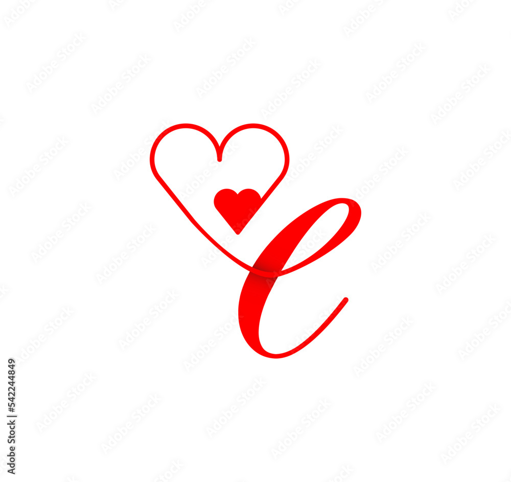 E letter script heart line. from the heart. Letter E handwriting logo template with love and heart shape decoration. The first signature vector.