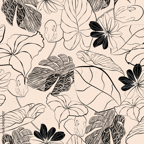 Wallpaper Mural Summer seamless pattern of abstract tropical leaves. Torontodigital.ca