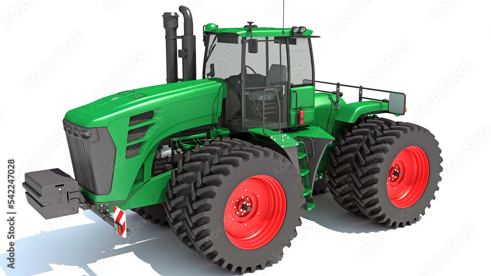 Obraz premium Wheeled Articulated Farm Tractor 3D rendering on white background
