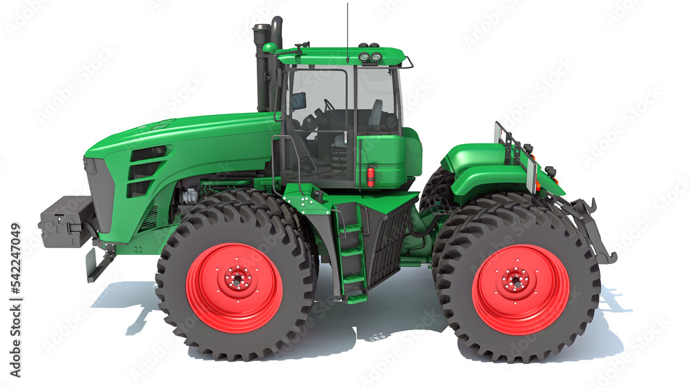 Wheeled Articulated Farm Tractor 3D rendering on white background