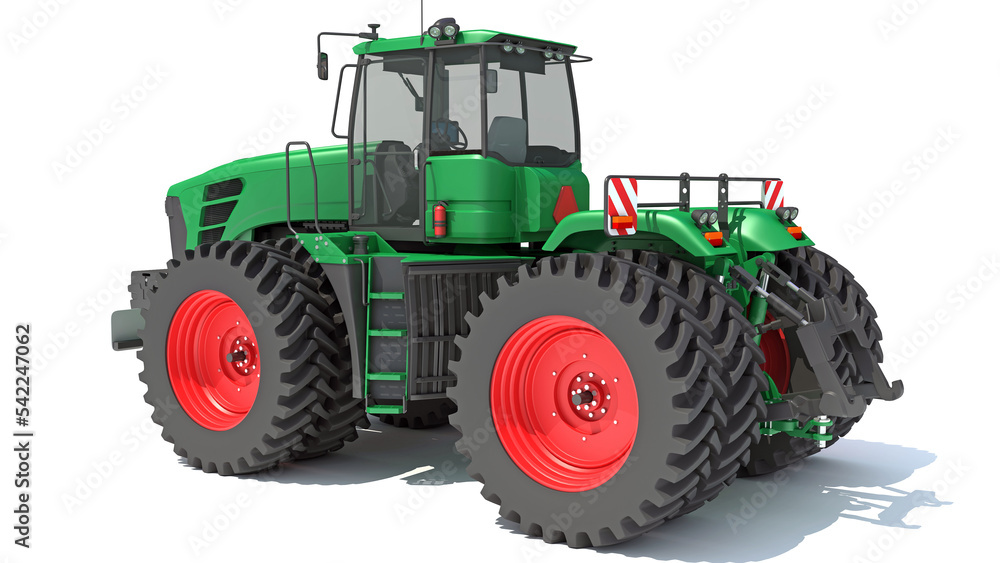 Obraz premium Wheeled Articulated Farm Tractor 3D rendering on white background