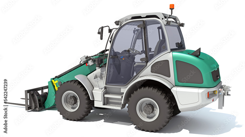 Fototapeta premium Telescopic Wheel Loader Telehandler Forklift 3D rendering on white background
