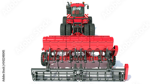Tractor with trailed disc harrow 3D rendering on white background