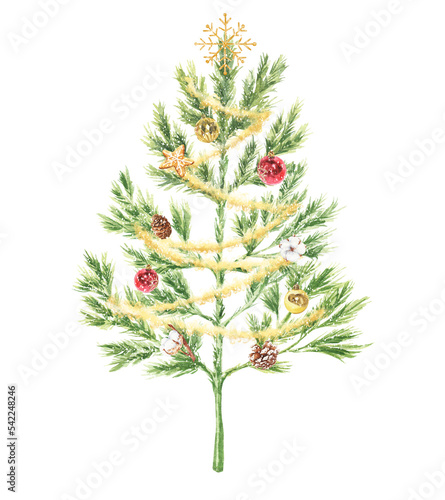 Watercolour Christmas tree. Winter season illustration.