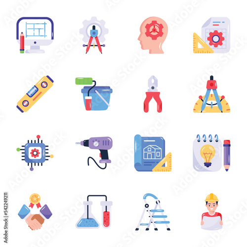 Pack of Engineering Tools Flat Icons 

