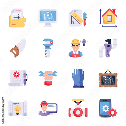 Set of Construction and Engineering Flat Icons 

