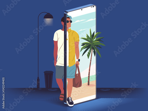 Social media influencer. A person whose level of life does not correspond to the one on the social networks. Flat design illustration. Vector.
