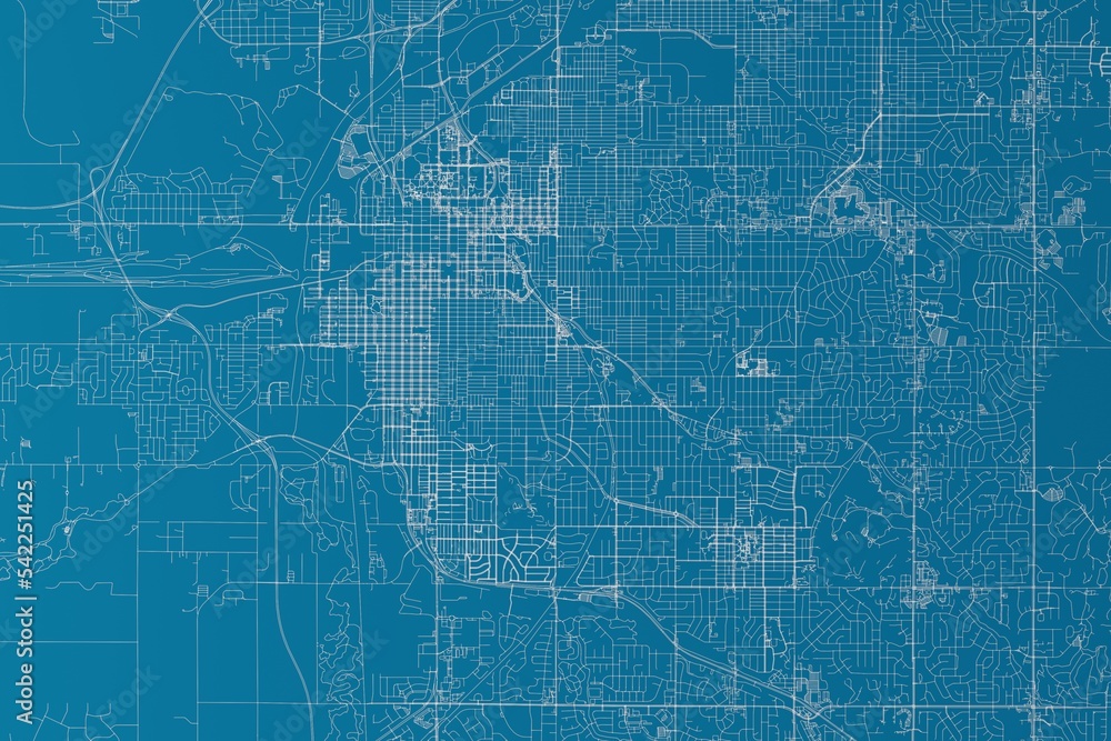 Map of the streets of Lincoln (Nebraska, USA) made with white lines on blue background. 3d render, illustration Map of the streets of Lincoln (Nebraska, USA) made with white lines on blue background. 3d render, illustration