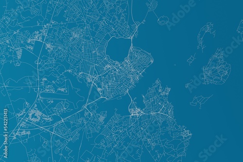 Map of the streets of Portland (Maine, USA) made with white lines on blue background. 3d render, illustration photo