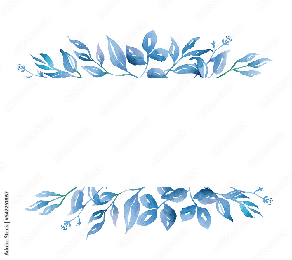 Blue leaves frame. Watercolor clipart Blue leaves frame. Watercolor clipart