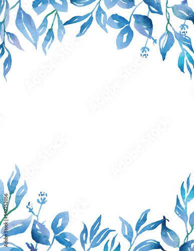 Blue leaves frame. Watercolor clipart