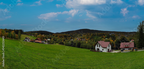 view of beautiful mountains and houses. Szklarska Poreba, Poland