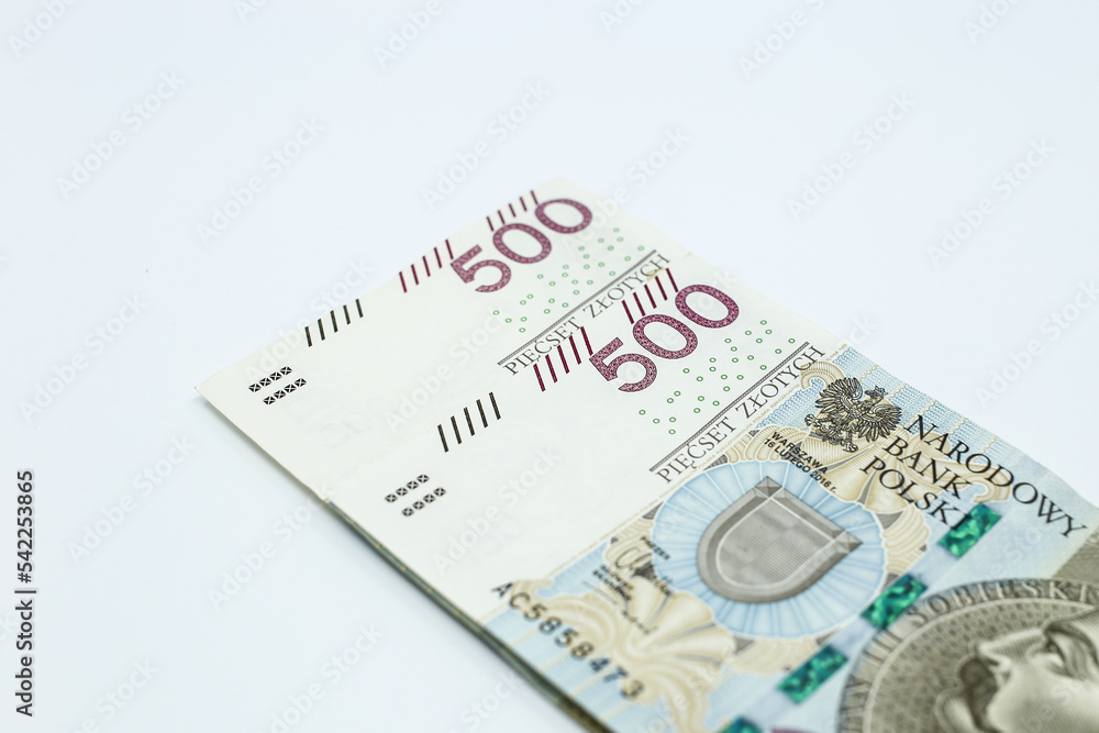500 zloty - Polish banknote. Polish currency on a white background arranged in a pattern. Illustrates cash flow and business 500 zloty - Polish banknote. Polish currency on a white background arranged in a pattern. Illustrates cash flow and business