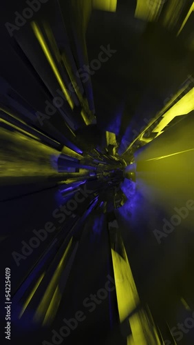 3D vertical animation loop of an endless downhill backwards tunnel with futuristic style 