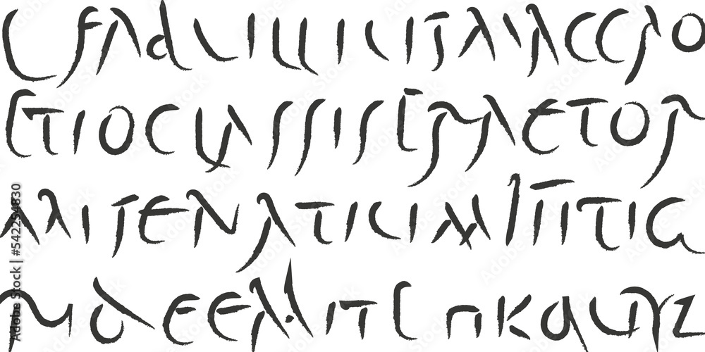 Roman font. Handwriting elements of the 3rd century. An old handwritten manuscript. Unreadable text. Roman font. Handwriting elements of the 3rd century. An old handwritten manuscript. Unreadable text.
