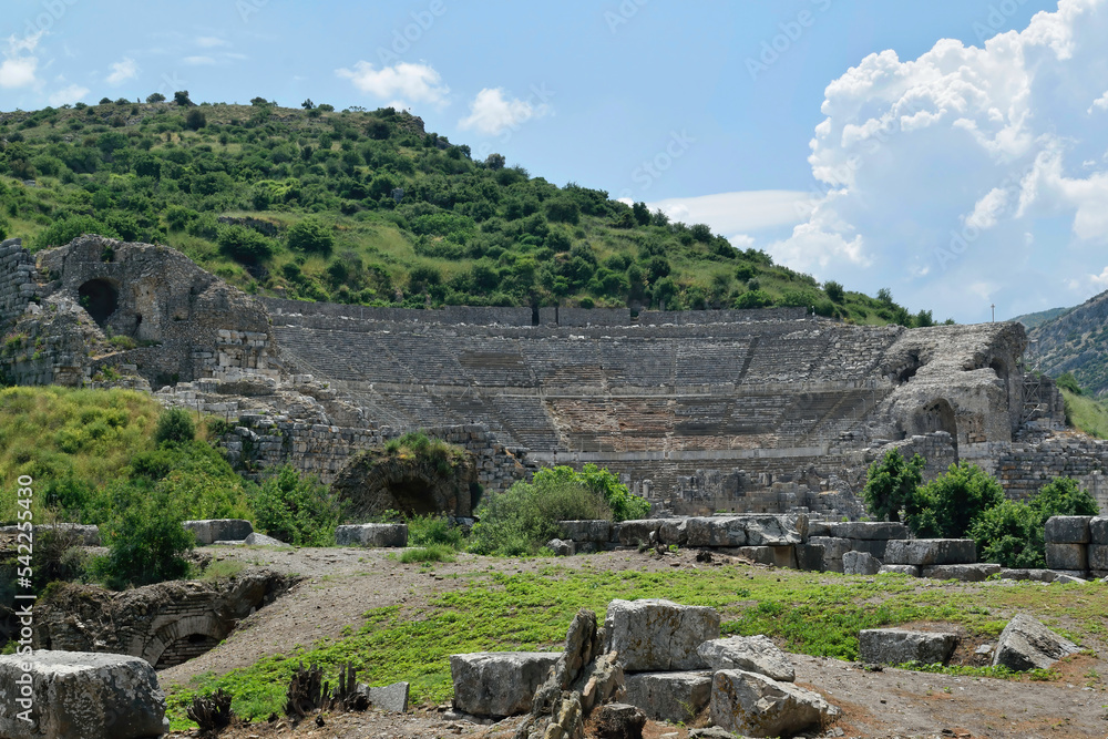 Low-angle view of The Great Theatre in Ephesus, Izmir, Turkey