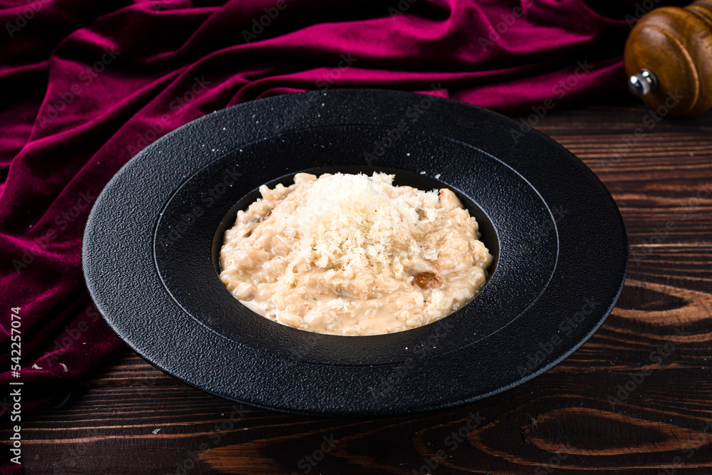 risotto with porcini mushrooms on plate risotto with porcini mushrooms on plate