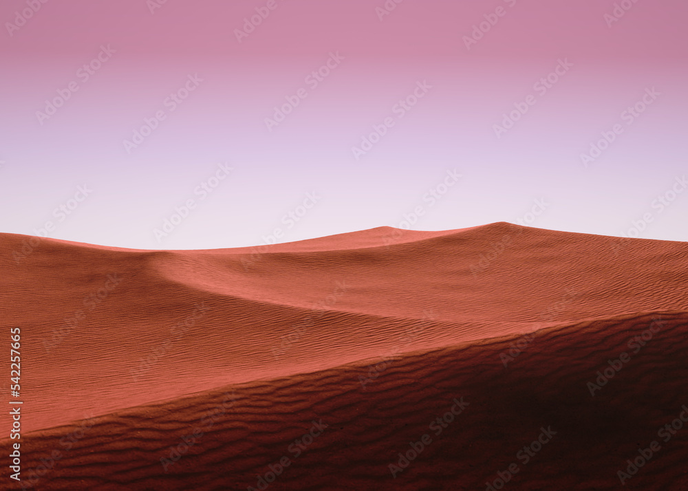 Desert dune sunset background, 3d rendering sand dune panorama