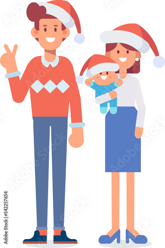 Happy Family together in Santa hat celebrate Christmas  flat vector illustration
