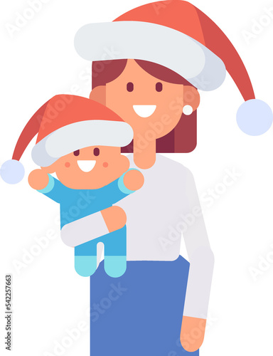 Happy Family together in Santa hat celebrate Christmas flat vector illustration