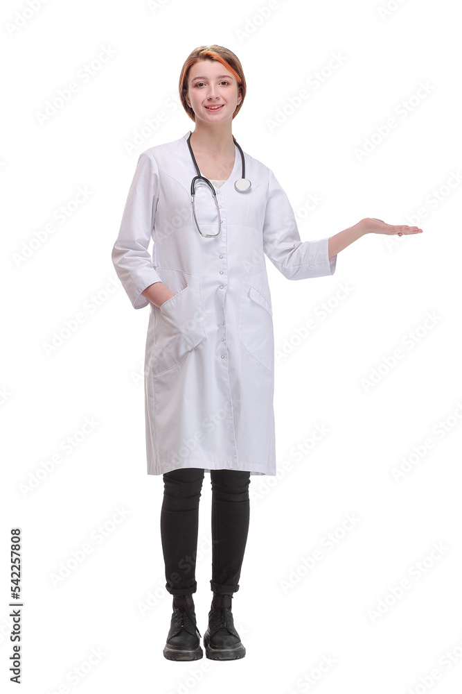 Full length of young smiling medical doctor woman with stethoscope Full length of young smiling medical doctor woman with stethoscope