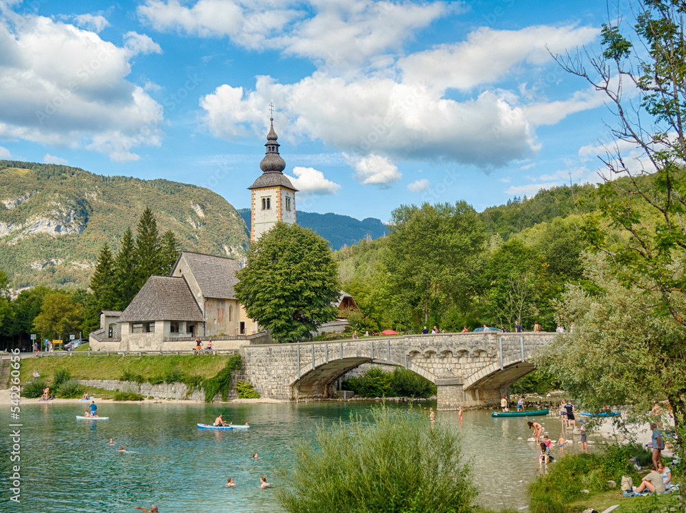 Village Ribčev Laz on Lake Bohinj (Bohinjsko jezero) in Triglav National Park, Slovenia