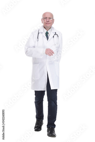 man doctor striding forward confidently . isolated on a white background. © ASDF