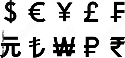 Currency vector icons set. World money symbols collection. Currency icon, isolated vector illustration.