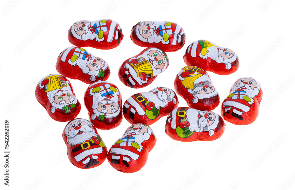 christmas chocolates in foil isolated