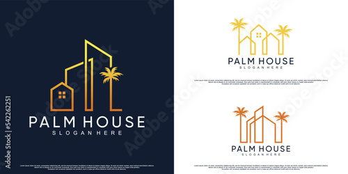Bundle icon house and plam logo design with creative style Premium Vector