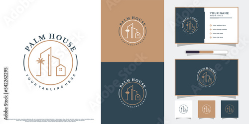 Icon house and palm logo design with style and business card