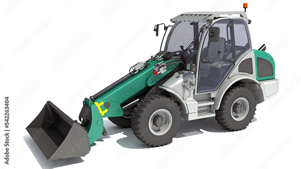 Wheel Loader heavy construction machinery 3D rendering on white background Wheel Loader heavy construction machinery 3D rendering on white background