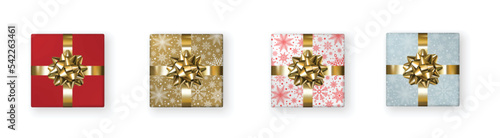 Collection of realistic gift boxes, decorative presents isolated on white background. Vector illustration.