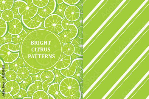 Set of bright seamless fruits patterns - hand drawn design. Repeatable citrus backgrounds. Vibrant summer endless prints