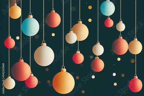 Merry Christmas background, festive xmas balls baubles decorations.