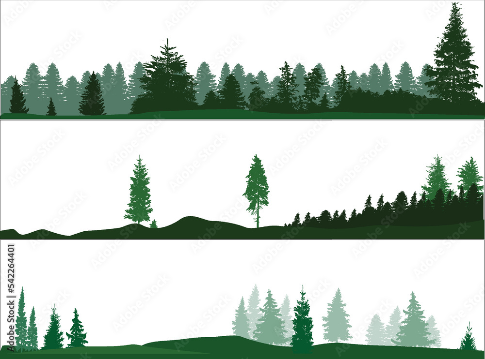 Obraz premium three forest green landscapes set isolated on white