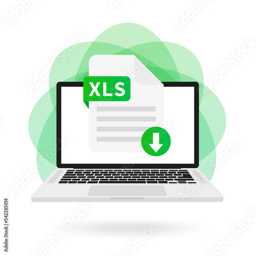 Xls file on the laptop. Vector illustration