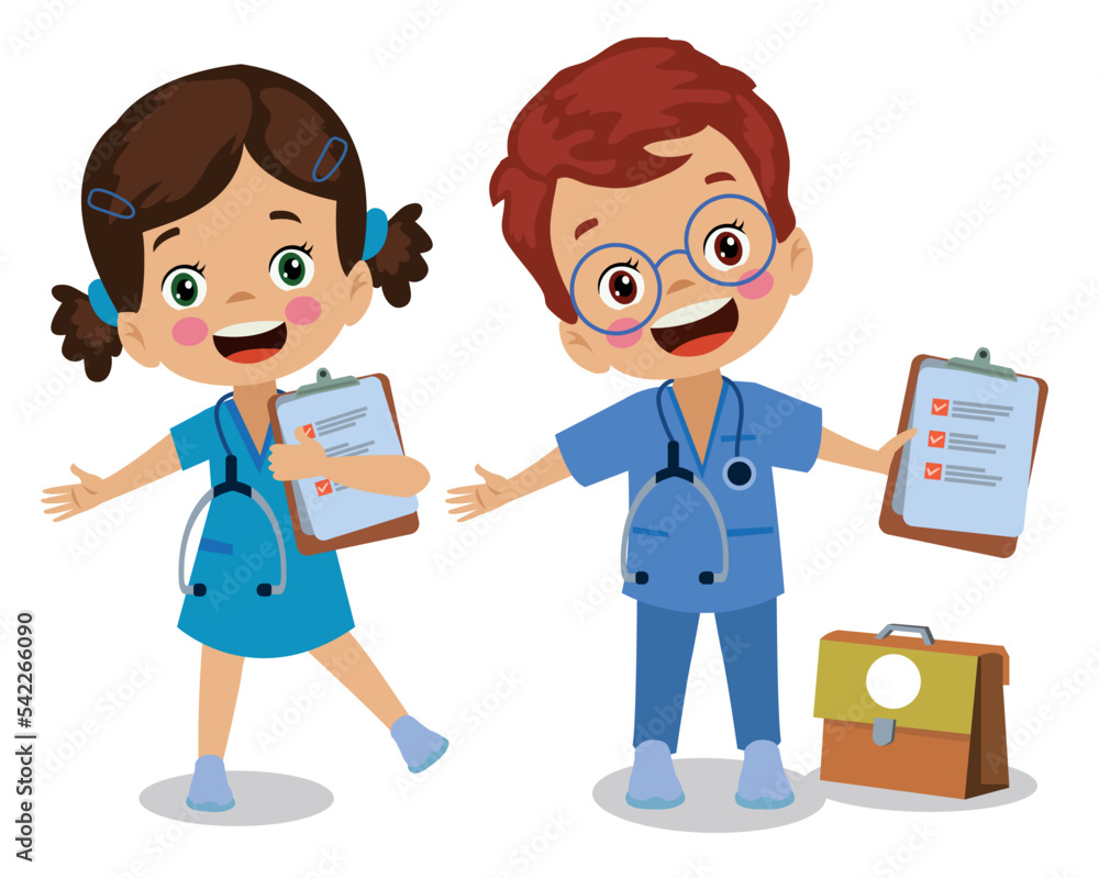 Happy kids wear doctor uniform set Happy kids wear doctor uniform set