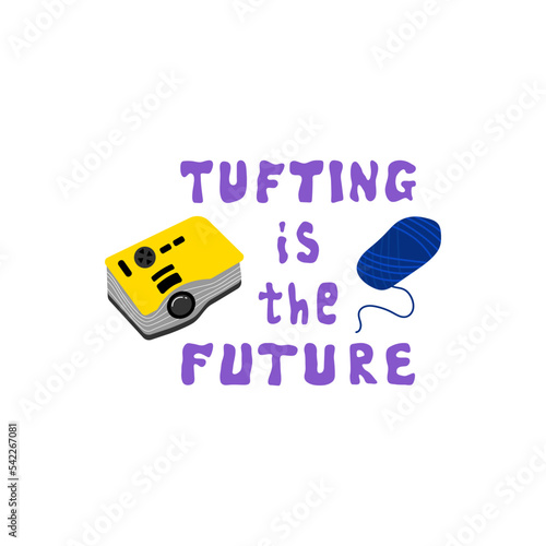 Game flat vector banner. Competition, contest announcing poster design idea cartoon lettering. Illustration of hand drawn lettering about tufting.Unique vector design elements with tufting elements.