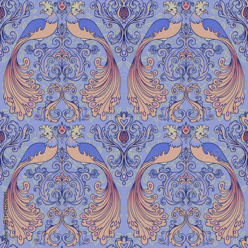 Floral vintage seamless pattern wit birds for retro wallpapers. Enchanted Vin...