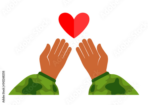 A military mans hands holds a heart