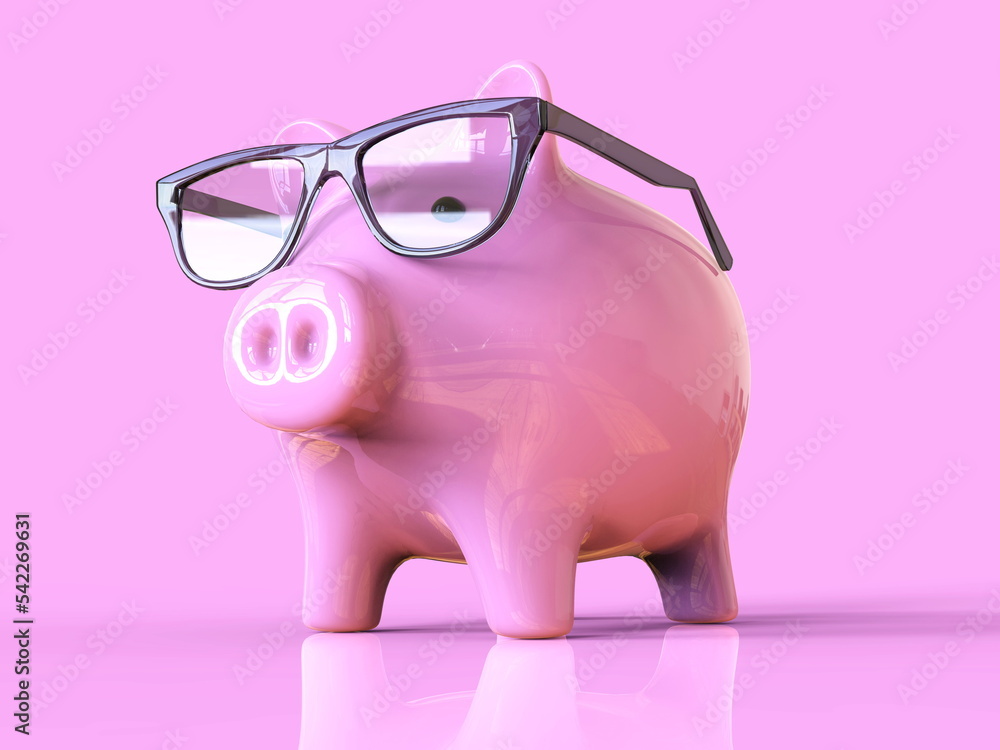 Piggybank Wearing Glasses on Pink Background Smart Money Saving Concept Piggybank Wearing Glasses on Pink Background Smart Money Saving Concept