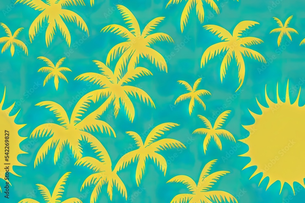 Summer SUN SHINE Typography fill in with colourful summer tropical pattern with palm trees seamless pattern beautiful ,Design for fashion , fabric, textile, wallpaper, cover, web , wrapping