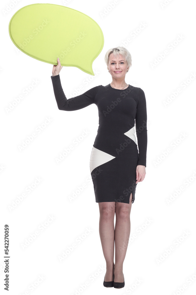 elegant woman with a speech bubble in her hand. elegant woman with a speech bubble in her hand.