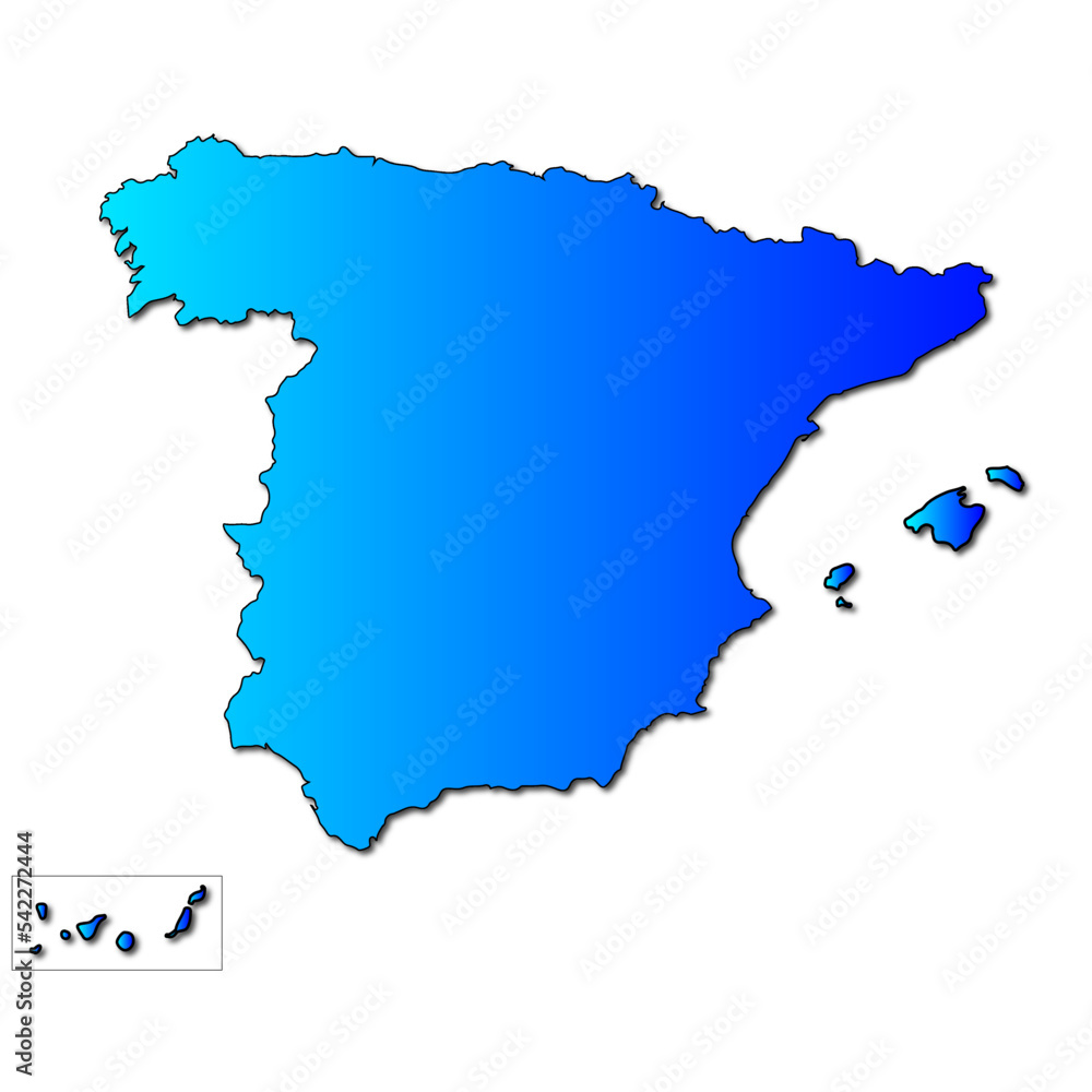 Map of Spain in blue color on a white background