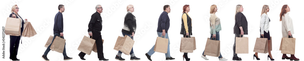 a group of people are running paper shopping bags a group of people are running paper shopping bags
