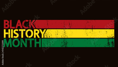 Black History Month vector concept.  Vintage text on red green yellow grunge background.