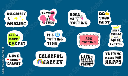 Stics of hand drawn lettering about tufting.Unique vector design elements.The set of  tufting lettering . 